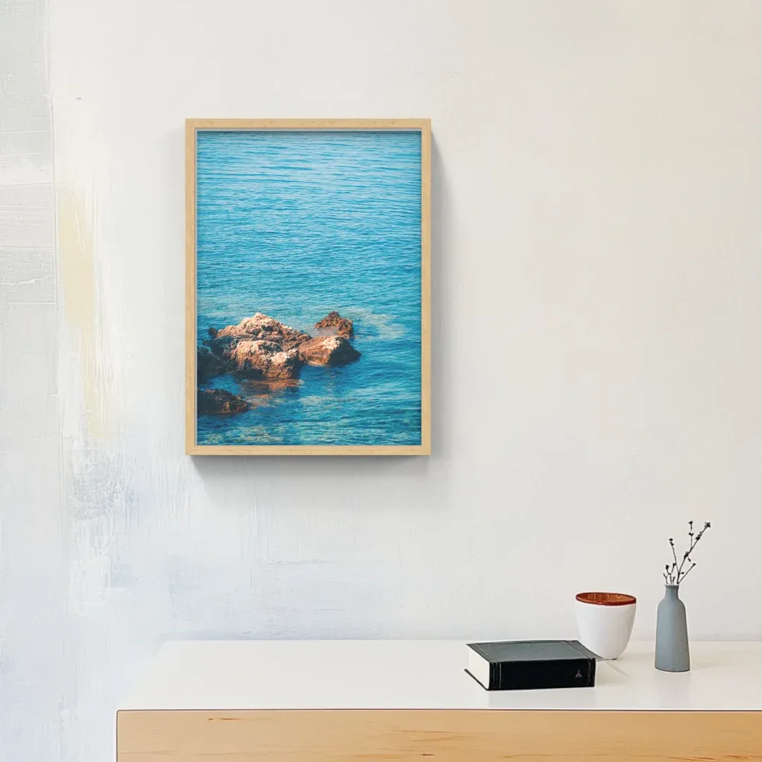 Low Tide, 50 × 70 cm in an oak box frame, in a room